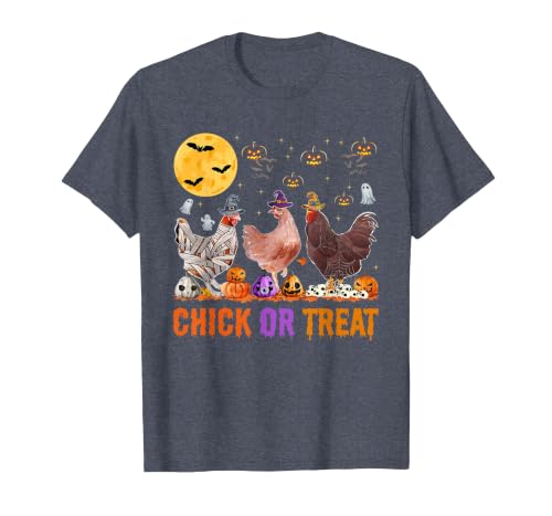 Autumn Pumpkin Chicken Halloween Chicken Farm Fall Halloween Chicken Pumpkin Chick Or Treat Spooky T-Shirt - size chart