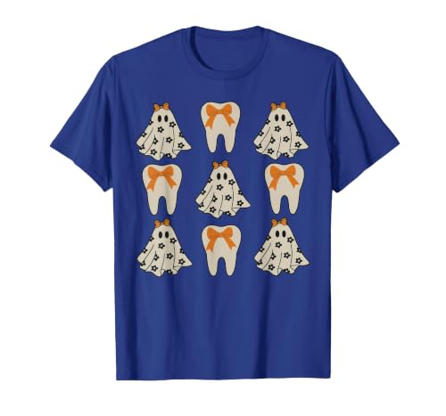 Dentist Dental Halloween Costume Tee Gifts Floral Ghost Teeth Dental Dentist Halloween Costume T-Shirt - size chart
