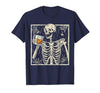 Funny Skeleton Drinking Bourbon Whiskey Halloween Alcoholic T-Shirt - size chart