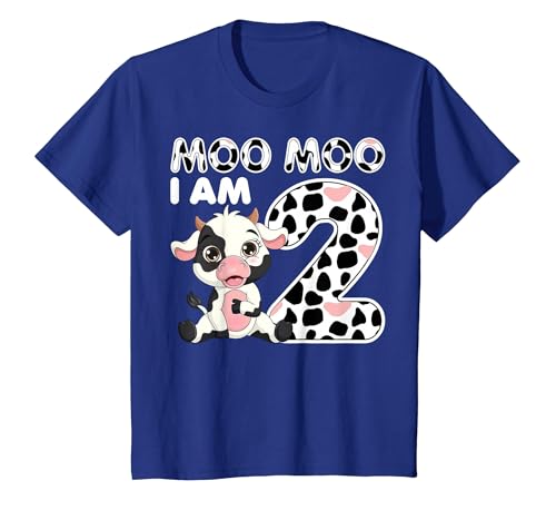 Cow 2nd Birthday Gifts Co. Cow Moo Moo I'm Two - 2 Years Old Cow Lover 2nd Birthday T-Shirt - size chart