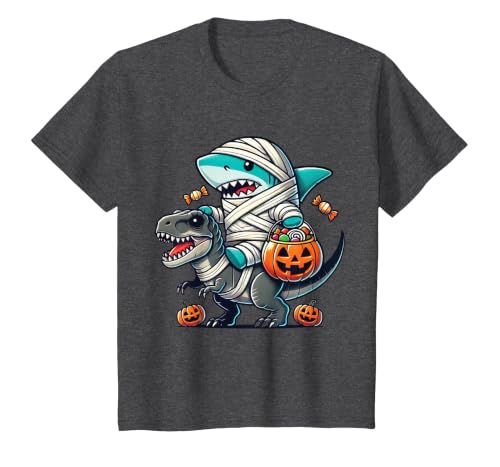Funny Shark Dinosaur Halloween Kids Boys Tees Shark Riding Dinosaur T-rex Funny Halloween Pumpkin Boys Kid T-Shirt - size
