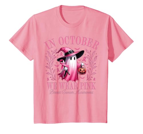 Ghost October Wear Pink Breast Cancer t -shir t Halloween Pink Ghost in October We Wear Pink Breast Cancer T-Shirt - size