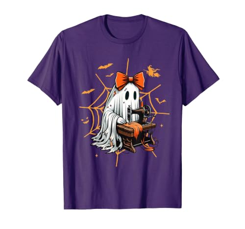 Ghost Quilter Sewing Halloween Costume Cute Ghost Quilter Sewing Halloween Scary Costume Retro T-Shirt - size chart