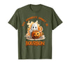 Boo Watercolor Pumpkin Cup Light Witch Hat Bottle Bourbon My Favorite Spirit is Bourbon Happy Halloween Boo T-Shirt - size