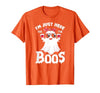 Addictive Designs Halloween Merch Funny Halloween, Just Here for the Boos, Ghost Drinking Wine T-Shirt - size chart