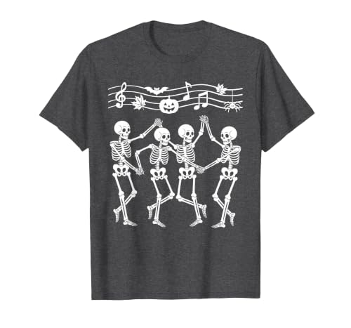 Dancing Skeletons Halloween Party Music Shirts Spooky Skeletons Symphony Halloween Dance Music Men Women T-Shirt - size chart