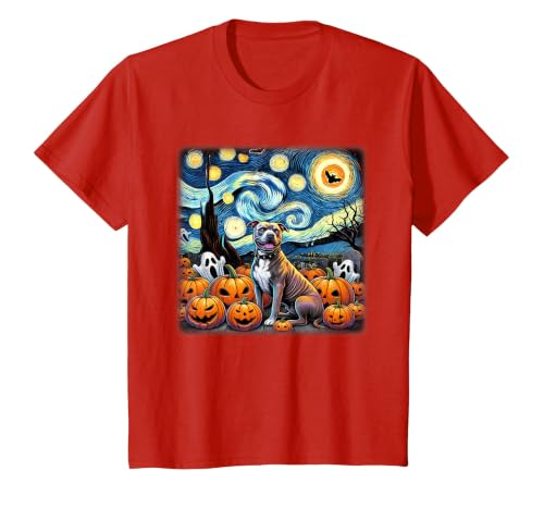Pitbull Starry Night Tees Starry Night Pitbull Halloween T-Shirt - size chart