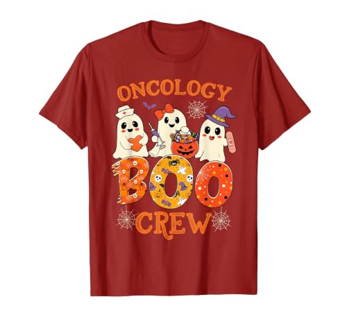 Oncology Boo Crew Funny Ghost Halloween Spooky Costume Nurse T-Shirt - size chart