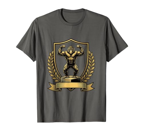 Mademark Monkey Flexing Muscles on Gym Podium T-Shirt - Men - size chart