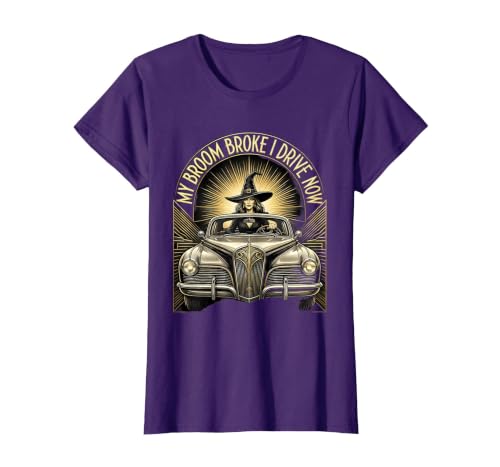 Mademark My Broom Broke I Drive Now Witch Halloween T-Shirt - size chart