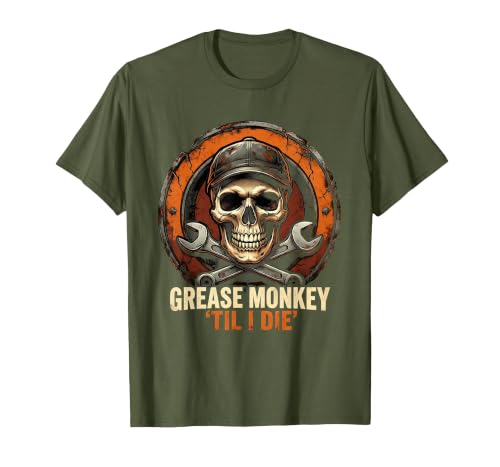 Mademark Grease Monkey 'Til I Die Mechanic Skull Design T-Shirt - Men - size chart