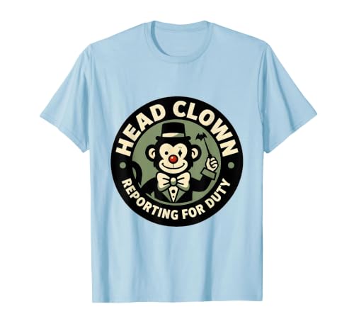 Mademark Head Clown Reporting For Duty Circus Monkey Design T-Shirt - Men - size chart