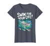 Swim Lover Halloween Custom Tee For Swimmers Kids Halloween Skeleton Swimming Swim for Your Life Swimmers Dad T-Shirt - size