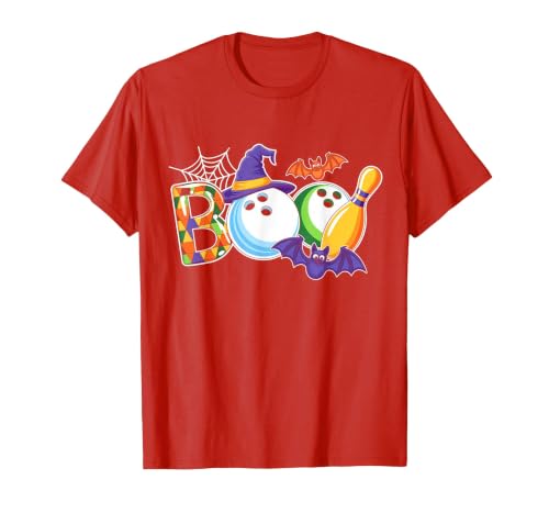 Bowling Boo Creepy Halloween Costume Pumpkin Bowling Lover T-Shirt - size chart