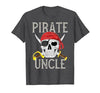 Pirate Family Apparel Pirate Uncle Jolly Roger Flag Skull Family Pirates T-Shirt - size chart