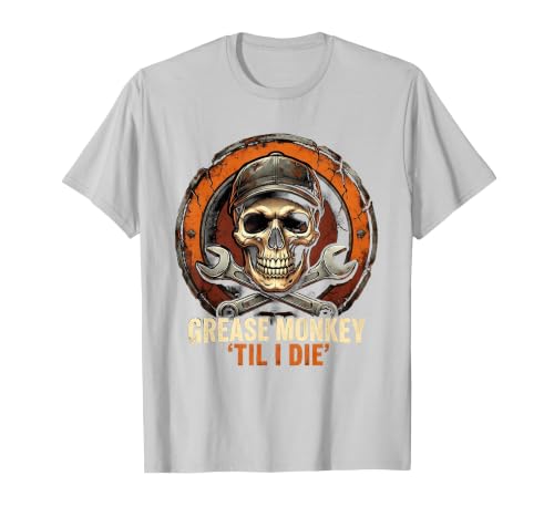 Mademark Grease Monkey 'Til I Die Mechanic Skull Design T-Shirt - Men - size chart