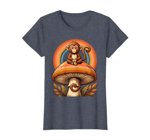 Mademark Monkey Perched on Giant Mushroom Illustration T-Shirt - Women - size chart