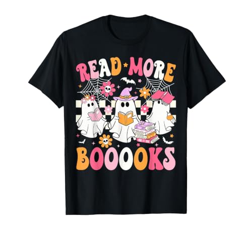 Read More Books Ghost Halloween Teacher Outfits Read More Books Ghosts Reading Book Funny Teacher Halloween T-Shirt - size