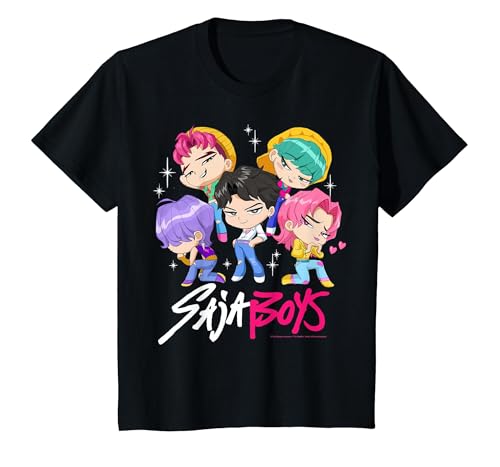 Kpop Demon Hunters Saja Boys Chibi Band Group Shot T-Shirt - size chart