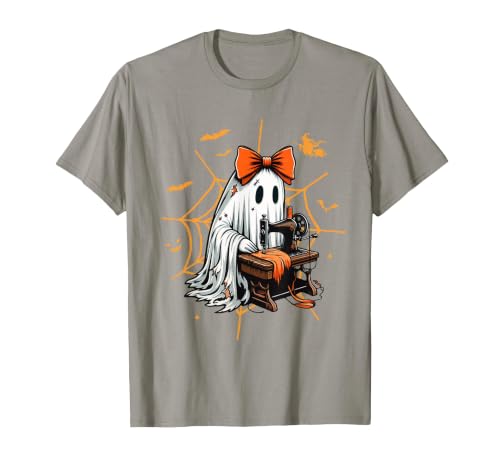 Ghost Quilter Sewing Halloween Costume Cute Ghost Quilter Sewing Halloween Scary Costume Retro T-Shirt - size chart