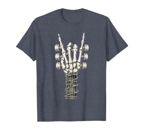 Rock and Wear Gifts Men Women Kids Skeleton Guitar Hand Rock On Guitarist Rock Band Music T-Shirt - size chart