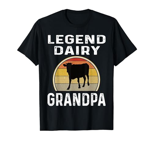 Funny Dairy Farmer Gifts Legend Dairy Grandpa Retro Sunset Cow Farming Funny Cattle T-Shirt - size chart