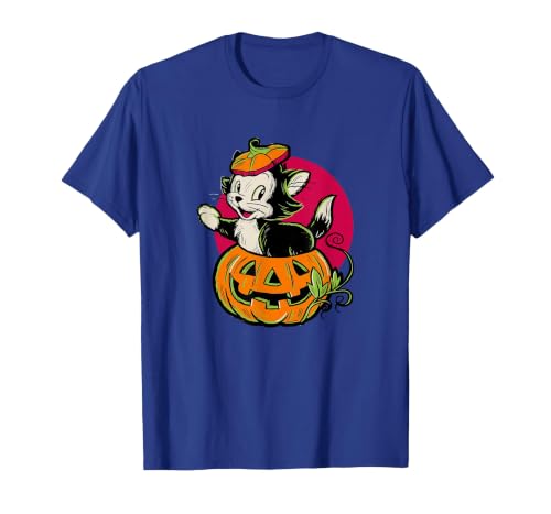 Disney Pinocchio Halloween Figaro Inside A Pumpkin Retro T-Shirt - size chart