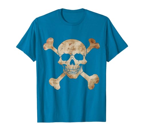 Halloween Designs. Pirate Flag Skull and Crossbones Skeleton Graphic Halloween T-Shirt - size chart