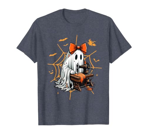 Ghost Quilter Sewing Halloween Costume Cute Ghost Quilter Sewing Halloween Scary Costume Retro T-Shirt - size chart