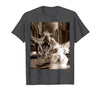 Funny Bunny Rabbit Selfie with T-Rex Tyrannosaurus Dinosaur T-Shirt — design detail