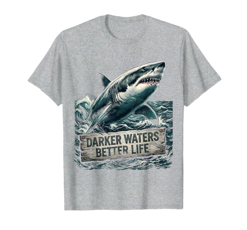 Mademark Darker Waters Better Life Shark Design T-Shirt - size chart