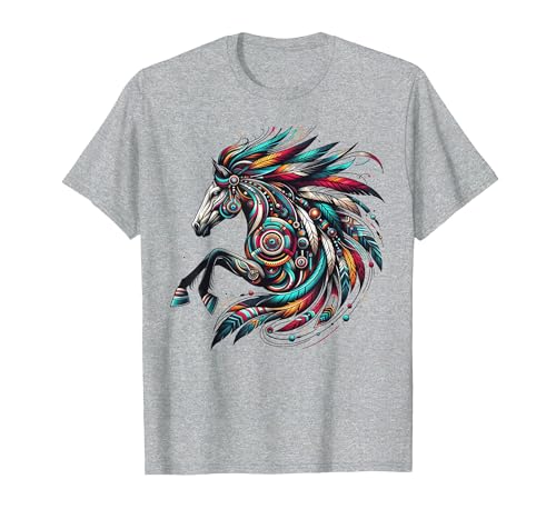 Mystical Native American Horse Farm Heritage Spirituality T-Shirt - size chart