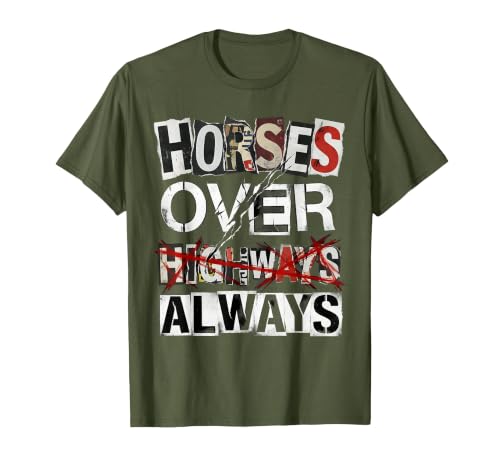 Mademark Horses Over Highways Always Equestrian Design T-Shirt - size chart
