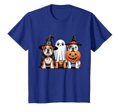 English Bulldog Halloween Funny Dog Lover Pumpkin Witch T-Shirt - size chart