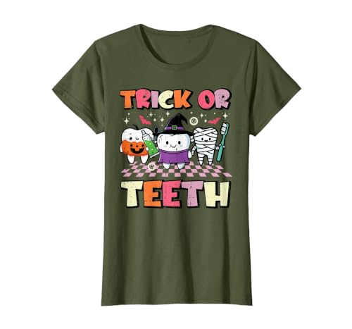 Halloween Shirts For Women Men Kids Boys Girls Halloween Dentist Trick Or Teeth Dental Costume Men Women T-Shirt - size chart