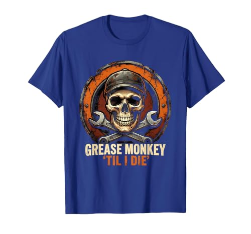 Mademark Grease Monkey 'Til I Die Mechanic Skull Design T-Shirt - Men - size chart