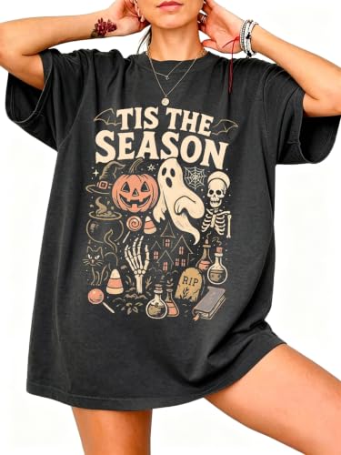 SGYHO Oversized Halloween Shirts for Women Spooky Season Pumpkin Ghost Fall Casual Tee - size chart