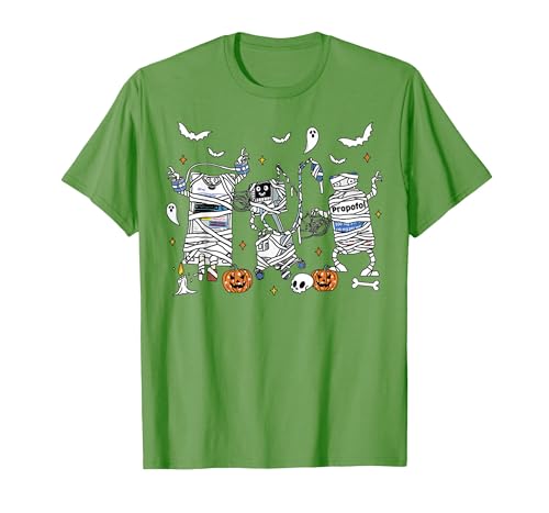 Cute Ghost Halloween Nurse Spooky Season Halloween ICU Nurse Propofol Mummy NICU PICU Nurse Tech T-Shirt - size chart