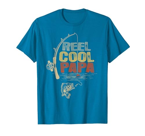 Cool Papa Fathers Day Fishing Gifts Funny Fisherman Vintage Reel Cool Papa T-Shirt - size chart