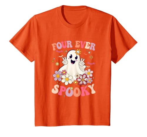 4th Birthday Party Halloween Costume Four Ever Spooky Halloween 4Th Birthday Party Decorations T-Shirt - size chart