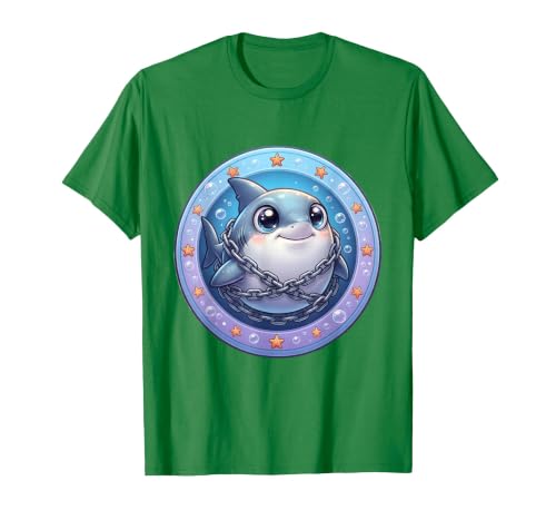 Mademark Great White Shark Tangled in Anchor Chain Art T-Shirt - size chart