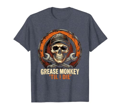 Mademark Grease Monkey 'Til I Die Mechanic Skull Design T-Shirt - Men - size chart