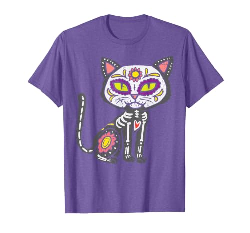 Halloween Cat Shirts For Women Men Kids Owner Sugar Skull Cat Dia De Muertos Day of Dead Halloween Mexican T-Shirt - size