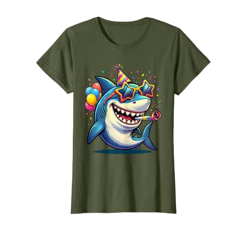 Mademark 5th Birthday Shark Party Sunglasses Grinning Cool T-Shirt - size chart