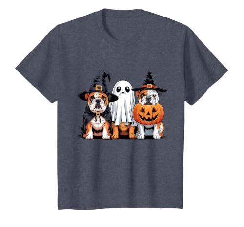 English Bulldog Halloween Funny Dog Lover Pumpkin Witch T-Shirt - size chart