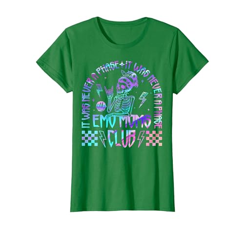 Emo Moms Club Halloween Costume Funny Skeleton It was Never A Phase Emo Moms Club Mother's Day Skeleton T-Shirt - size chart