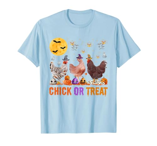 Autumn Pumpkin Chicken Halloween Chicken Farm Fall Halloween Chicken Pumpkin Chick Or Treat Spooky T-Shirt - size chart