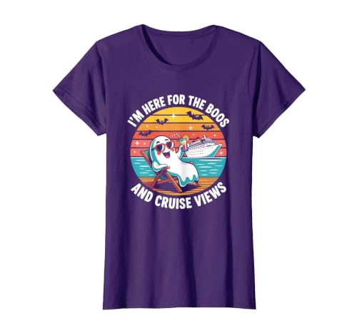 Boos Cruise Halloween Ghost Drinking Gifts Here for The Boos and Cruise Views Halloween Party T-Shirt - size chart