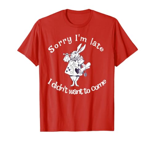 Sorry I'm Late, I Didn't Want to Come White Rabbit Watch T-Shirt — design detail