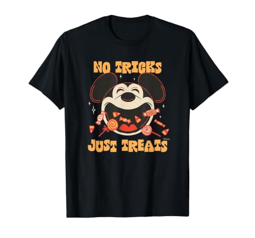 Disney Mickey Mouse Halloween Candy No Tricks Just Treats T-Shirt - size chart